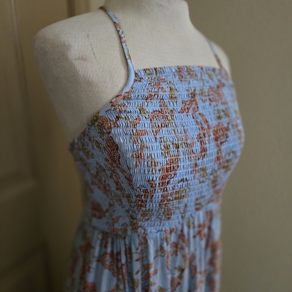 Free People Heat Wave Floral Print High/Low Dress in Robins Egg Combo S fairy - Picture 7 of 8